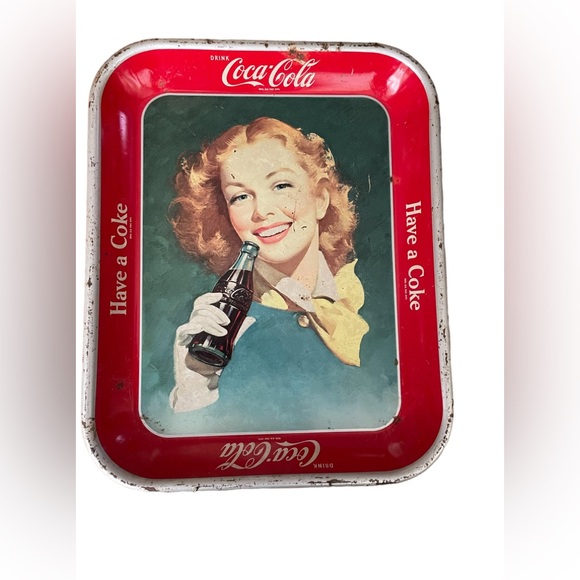 1943 Original Drink Coca Cola Metal Tray Advertising Sign